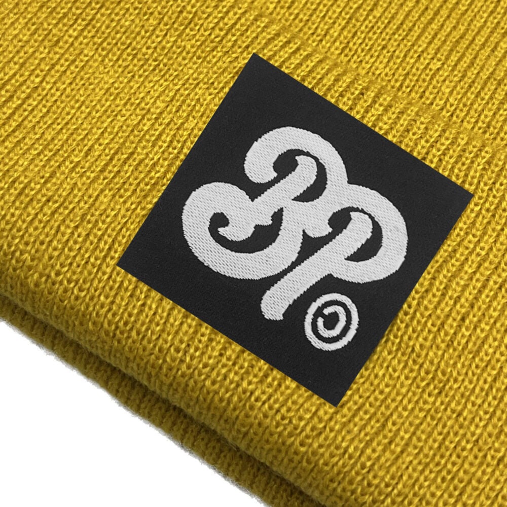 BP Clothing Mustard Black Badge Logo Beanie - Image 2