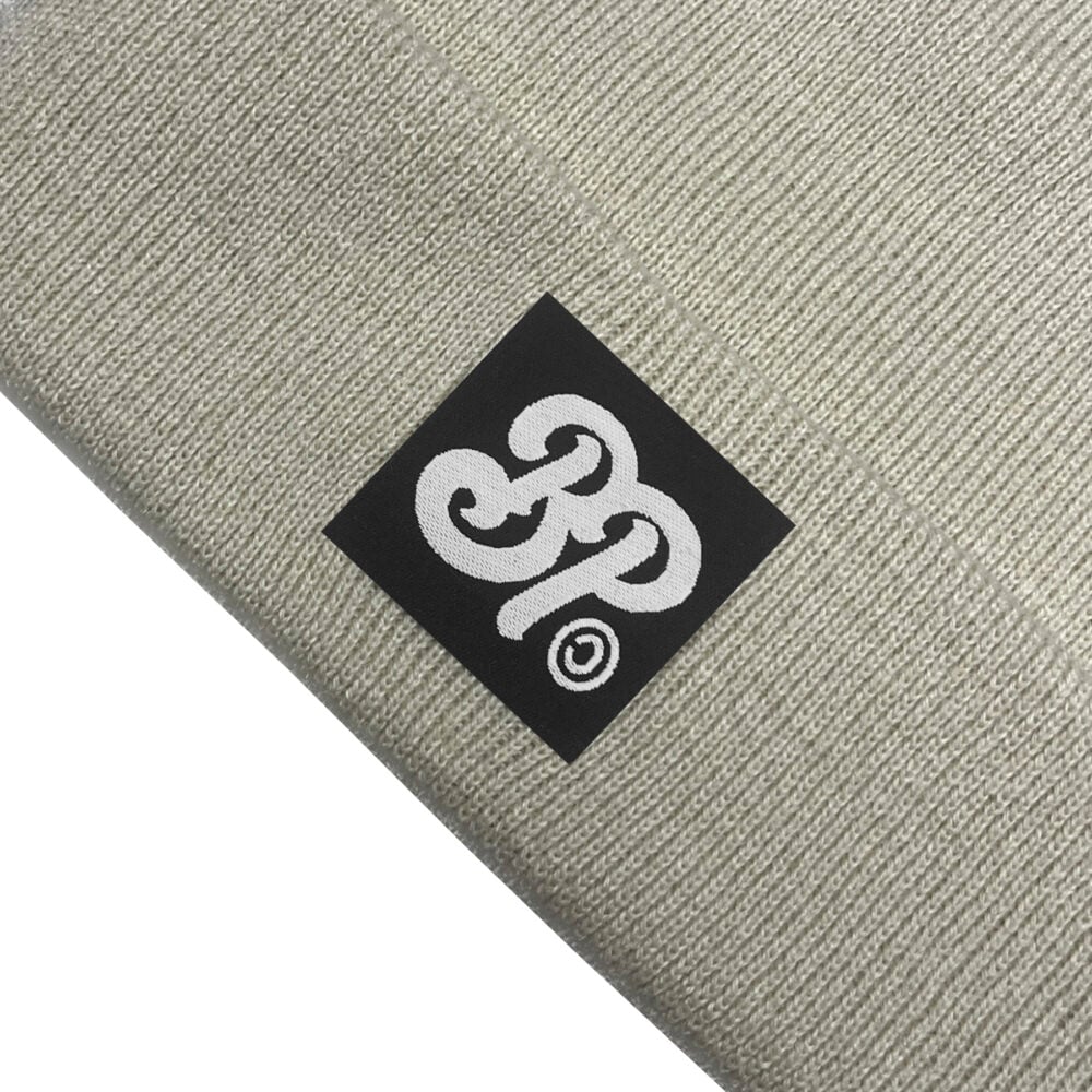 BP Clothing Beige Black Badge Logo Beanie - Image 2