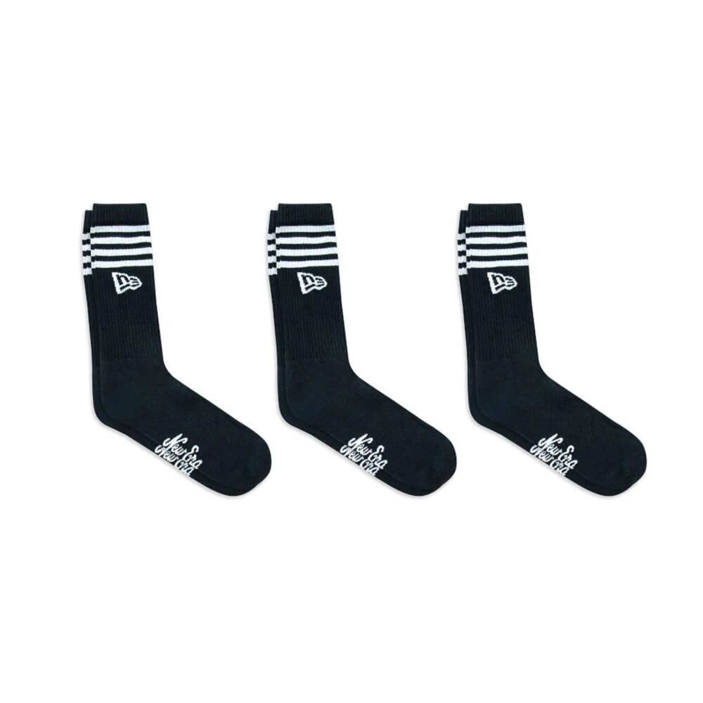 New Era Stripe 3 Pack Crew Black Socks - Image 3