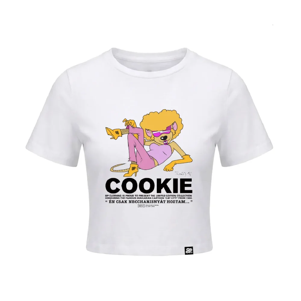 BP Clothing X Macskafogó Cookie Women Crop Top White