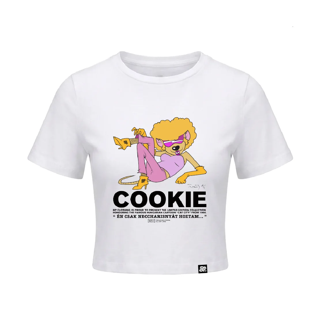 BP Clothing X Macskafogó Cookie Women Crop Top White