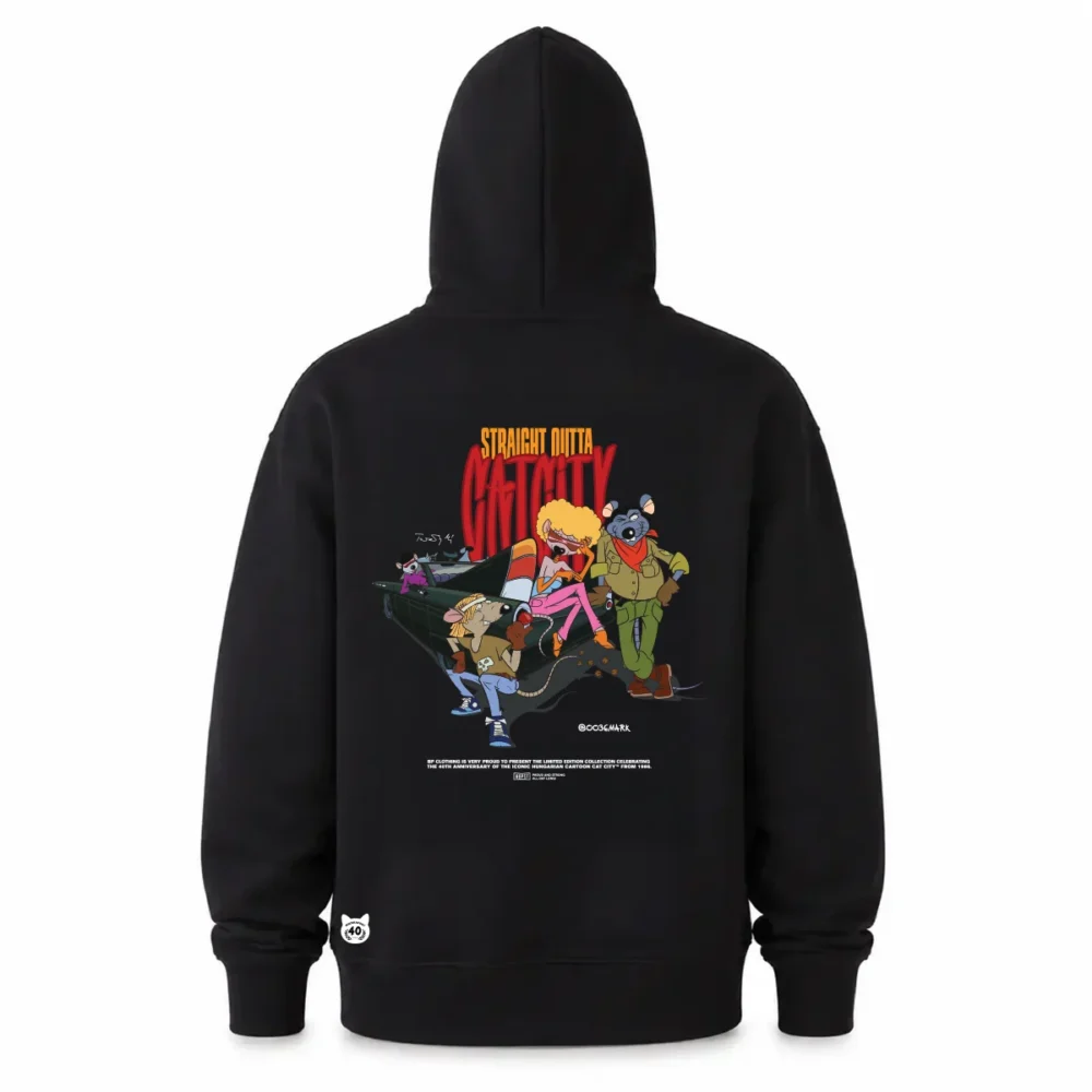 BP Clothing X Macskafogó 40. Straight Outta Cat City Hoodie Black