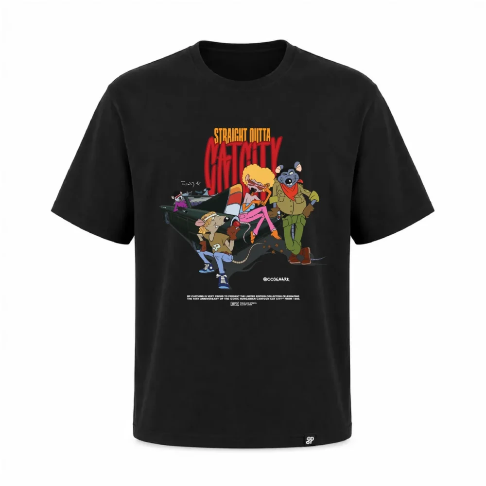 BP Clothing X Macskafogó 40. Straight Outta Cat City Tee Black